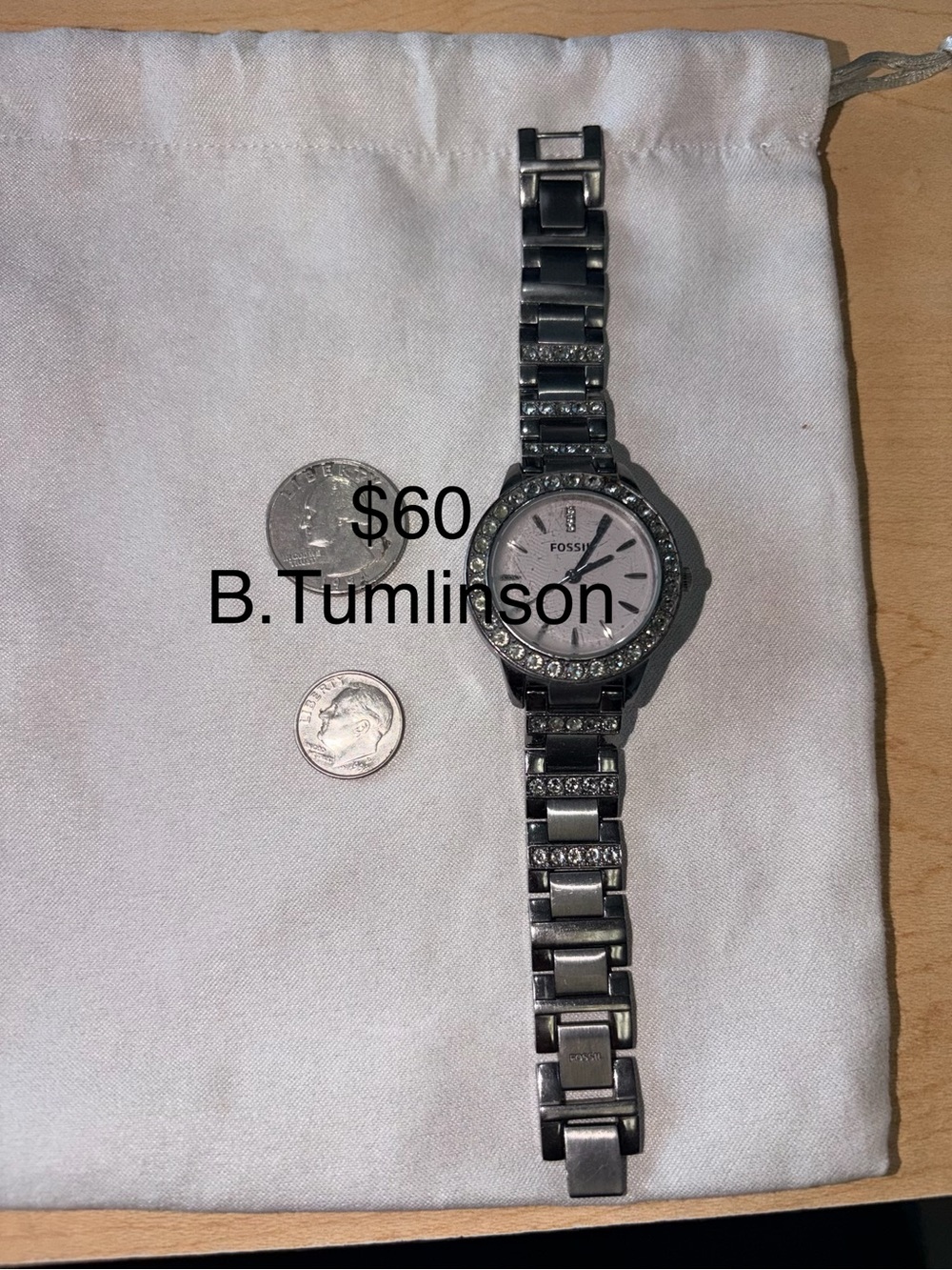 Fossil Women’s Silver Crystal-Accent Stainless Steel Watch